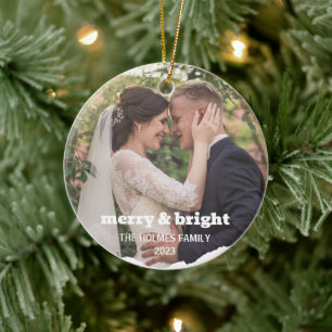 Merry och Bright   Smart jul par Photo Julgransprydnad Keramik