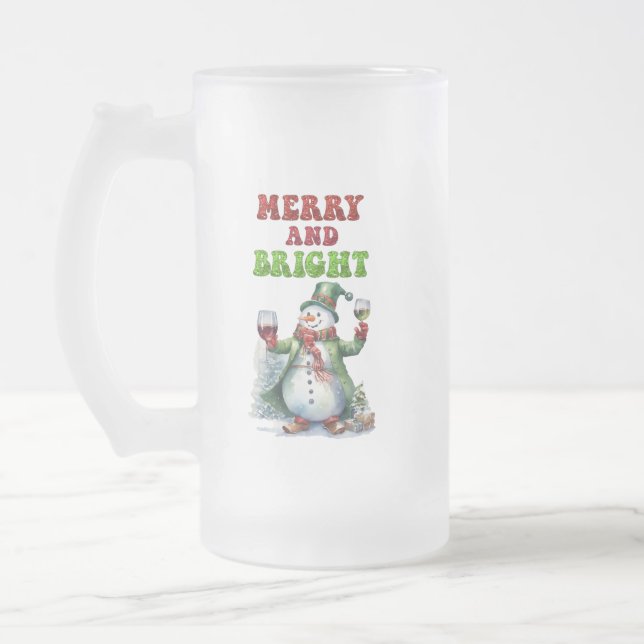 Merry och Bright Snögubbe Frostat Ölglas (Vänster)