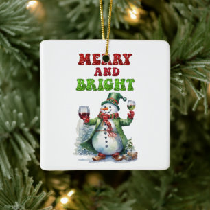 Merry och Bright Snögubbe Julgransprydnad Keramik