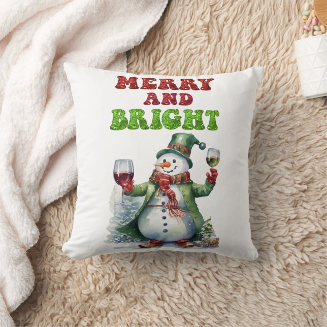 Merry och Bright Snögubbe Kudde (Filt)