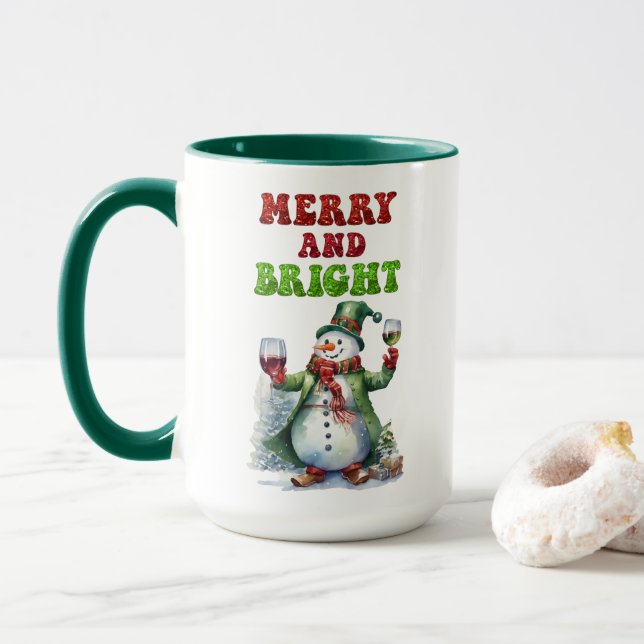Merry och Bright Snögubbe Mugg (Med munk)