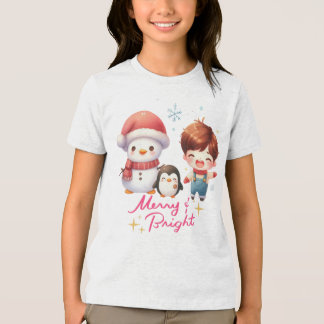 Merry och Bright Snögubbe T Shirt