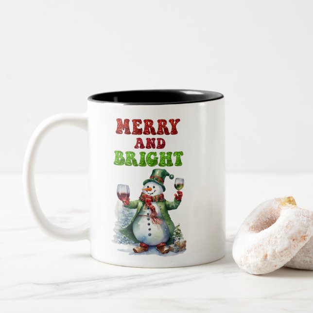 Merry och Bright Snögubbe Två-Tonad Mugg (Med munk)