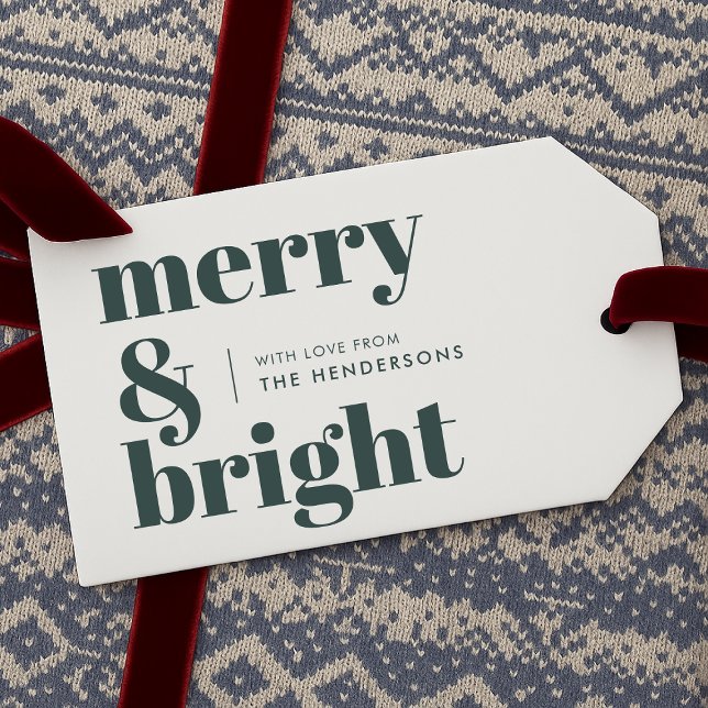Merry och Bright | Snyggt Forest Grönt-jul Presentetikett (Merry & Bright gift tag by Guava – fun, festive, and customizable!)
