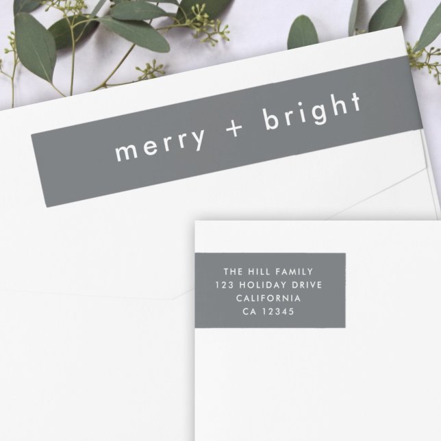 Merry och Bright | Snyggt Grått jul Adress Etikettband (Skapare uppladdad)