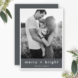 Merry och Bright Snyggt Grått-julfoto Julkort