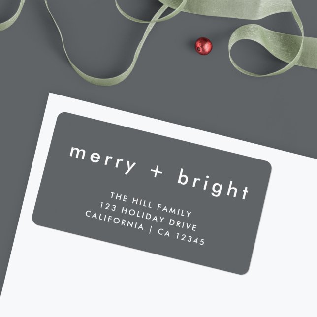 Merry och Bright | SNYGGT GRÅTT RETURADRESS Adressetikett (Personalize your envelopes with this stylish merry and bright label)