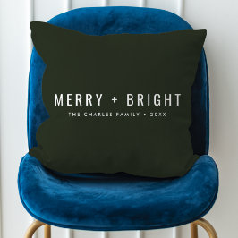 Merry och Bright | Snyggt Mörk grönt jul Kudde