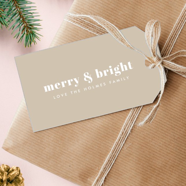 Merry och Bright | Snyggt Retro-julklapp Presentetikett (Stylish minimalist Christmas tags with elegant retro lettering for festive wrapping and gifts)