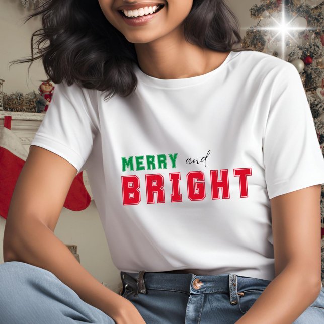 Merry och Bright - söt röd och grönt T Shirt (Skapare uppladdad)