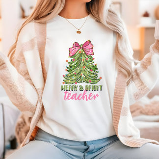 Merry och Bright Teacher Julgran shirt T