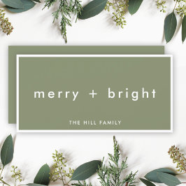 Merry och Bright | Trendig Moss Grönt jul Julkort