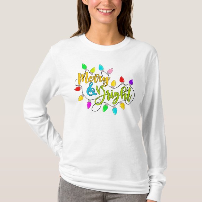 *~* Merry och BrightStor-Jul-Ljus T Shirt (Framsida)