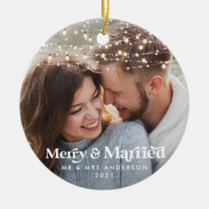 Merry och gift foto bröllop jul Twinkle Julgransprydnad Keramik