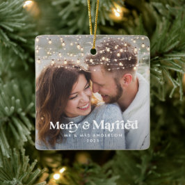 Merry och gift foto bröllop jul Twinkle Julgransprydnad Keramik