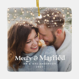 Merry och gift foto bröllop jul Twinkle Julgransprydnad Keramik