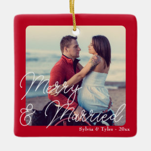 Merry och Married Bröllop Newlyed Julgransprydnad Keramik