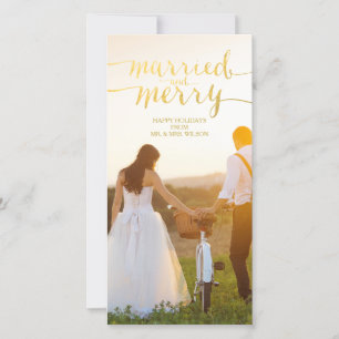 MERRY OCH MARRIED GULD HELGDAG FOTO-KORT JULKORT