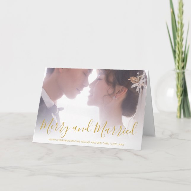 Merry och Married Guld Newlyed Elegant Helgkort (Framsida)