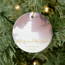 Merry och Married Guld Newlyed Elegant Julgransprydnad Keramik