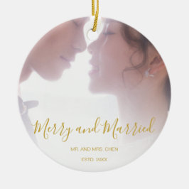 Merry och Married Guld Newlyed Elegant Julgransprydnad Keramik