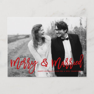 Merry och Married Hand Lettered Bröllop Helgdag Helg Vykort