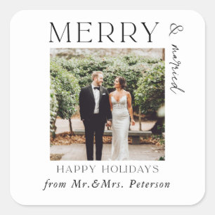 Merry och Married Newlyweds & Mrs Helgdag Gift Fyrkantigt Klistermärke