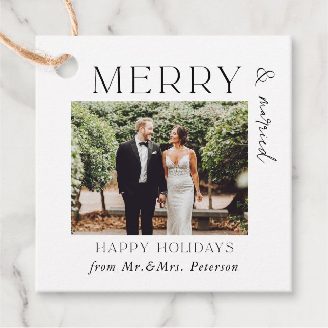 Merry och Married Newlyweds & Mrs Helgdag Gift Gåvor Etiketter (Framsida)