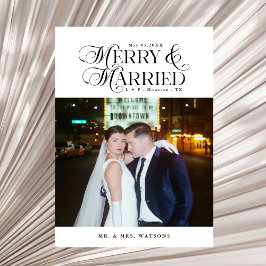 Merry och Married Newlyweds Photo First jul jul Julkort