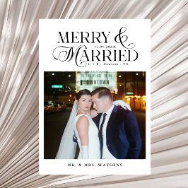 Merry och Married Newlyweds Photo First jul jul Julkort