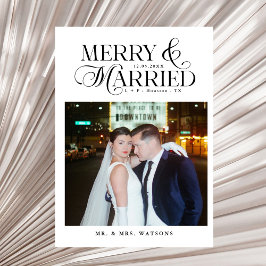 Merry och Married Newlyweds Photo First jul jul Julkort