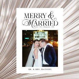 Merry och Married Newlyweds Photo First jul jul Julkort