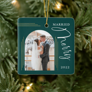 Merry och Married Photo Arch Ram Julgransprydnad Keramik