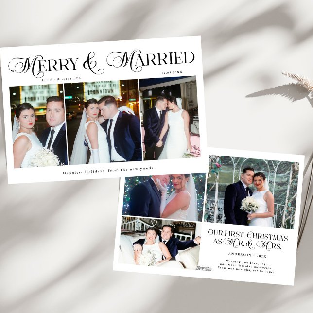 Merry och Married Photo Newlyged Par jul Julkort (Skapare uppladdad)