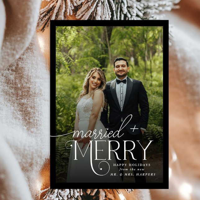 Merry och Married Photo Newlyweds jul Holida Julkort (Skapare uppladdad)