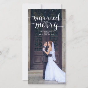 MERRY OCH MARRIED WHITE HELGDAG FOTO-KORT JULKORT