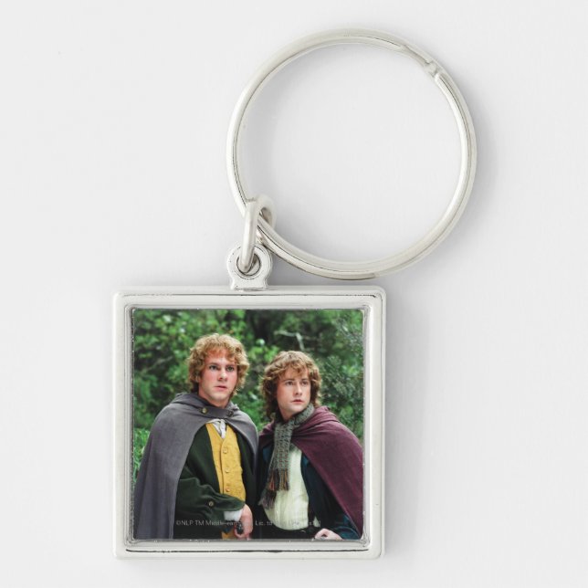 Merry och Peregrin Fyrkantig Silverfärgad Nyckelring (Framsidan)