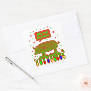 Merry Oink Mas Fyrkantigt Klistermärke