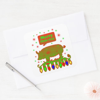Merry Oink Mas Fyrkantigt Klistermärke