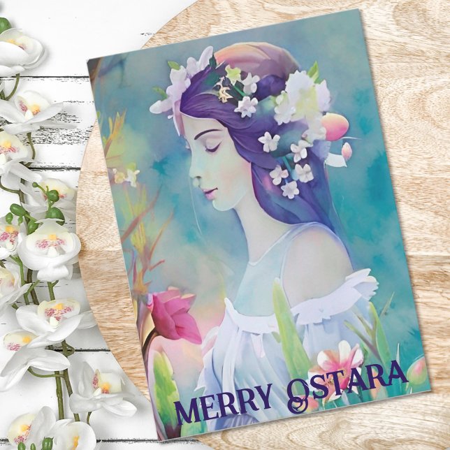 Merry Ostara Goddess Eostre Vår Equinox Pagan Julkort (Skapare uppladdad)