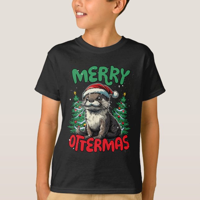 Merry Ottermas Funny jul Anka Älskare T Shirt (Framsida)
