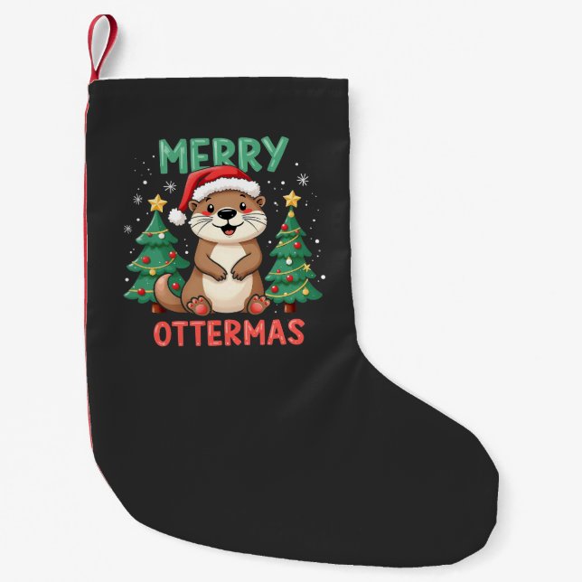 Merry Ottermas Funny Otter Animal jul Älskare Liten Julstrumpa (Framsidan)