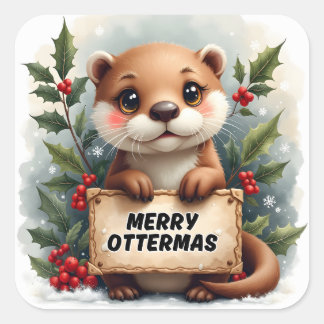 Merry Ottermas jul Fyrkantigt Klistermärke