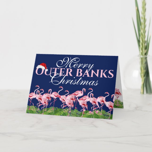 Merry Outer Banker Jul Rosa Flamingo OBX Helgkort (Framsida)