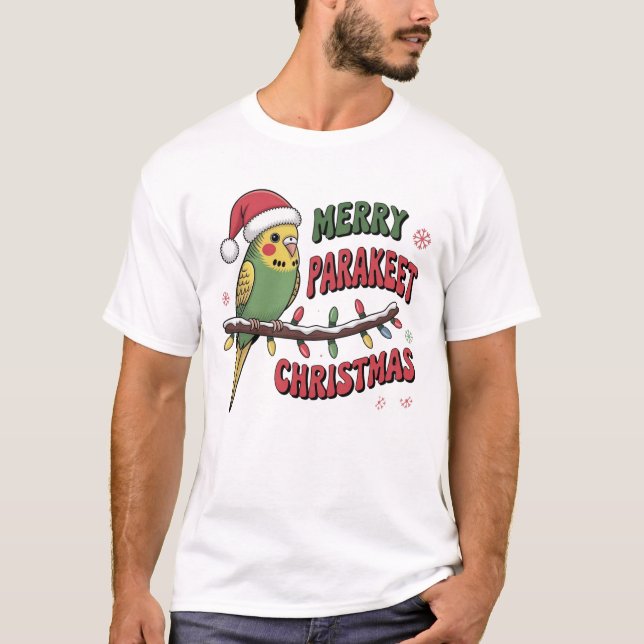 Merry Parakeet Christmas | Cute Santa Hat Bird Hol T Shirt (Framsida)