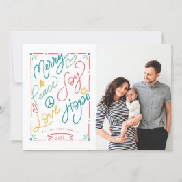 Merry Peace Joy Kärlek Hope Handdraget Bright Helg Julkort