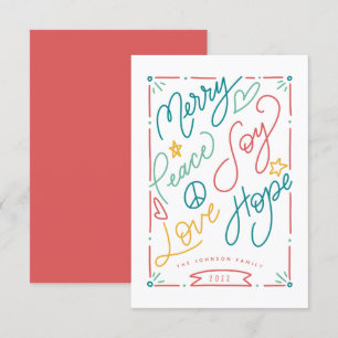 Merry Peace Joy Kärlek Hope Handdraget Bright Helg Kort