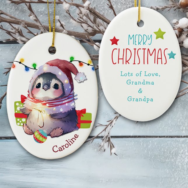 Merry Penguin Kids jul Ceramic Ornamic Julgransprydnad Keramik (Skapare uppladdad)
