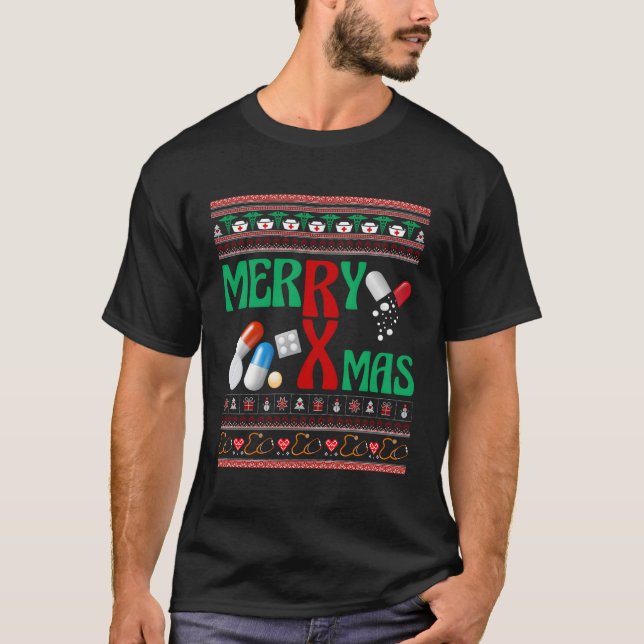 Merry Pharmacists Ugly Pharmacy Technician T Shirt (Framsida)