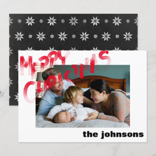 Merry Photo Caligraphy Black Snöflingor Silver Inbjudningar